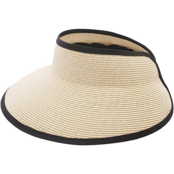 New Sun Visor Hat for Women Summer Ponytail Foldable Straw Beach Hat UPF‎ 50+ - Picture 1 of 6